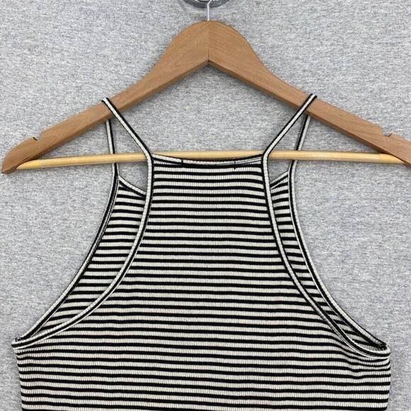 Brandy Melville Top Women One Size Black White Striped Tank Spaghetti Strap Crop - Picture 5 of 10